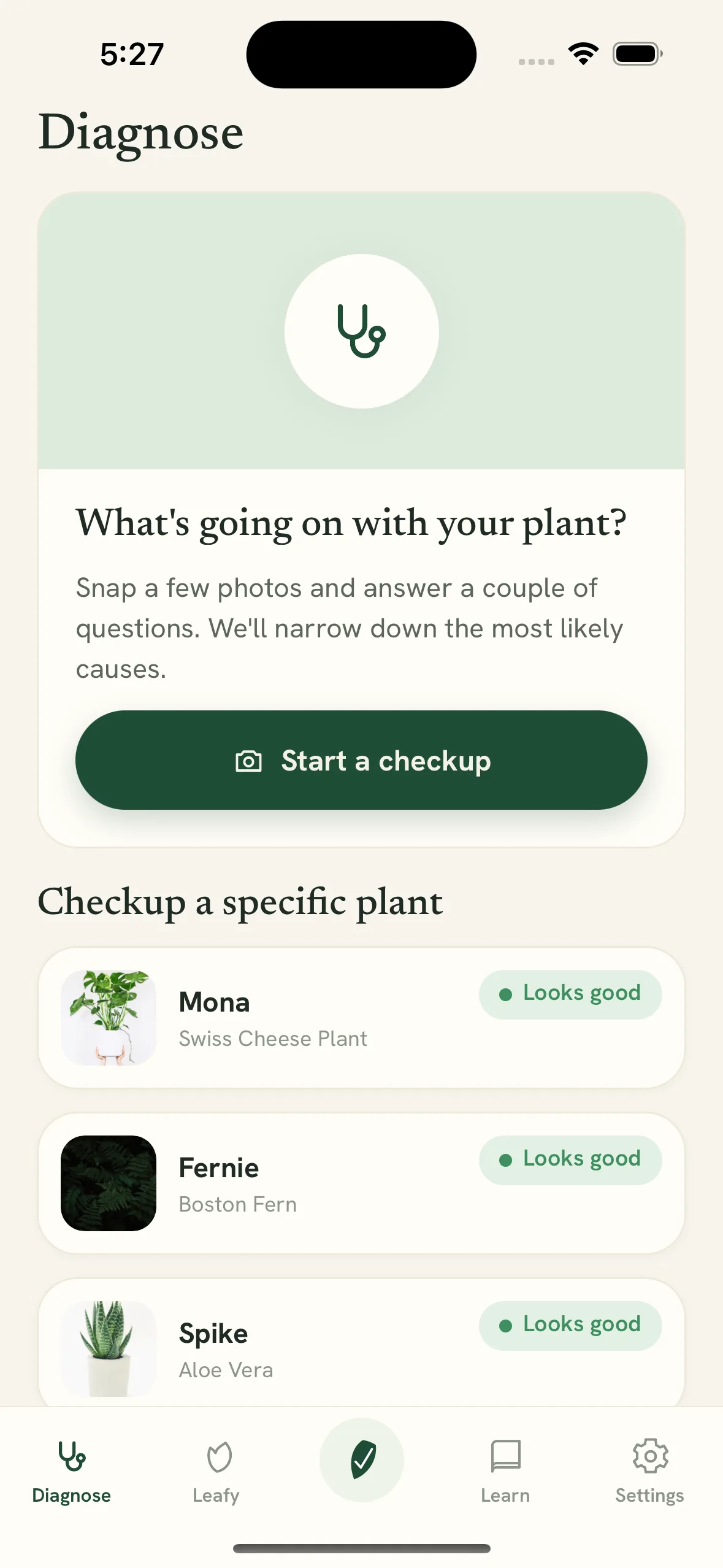 Plant diagnosis screen