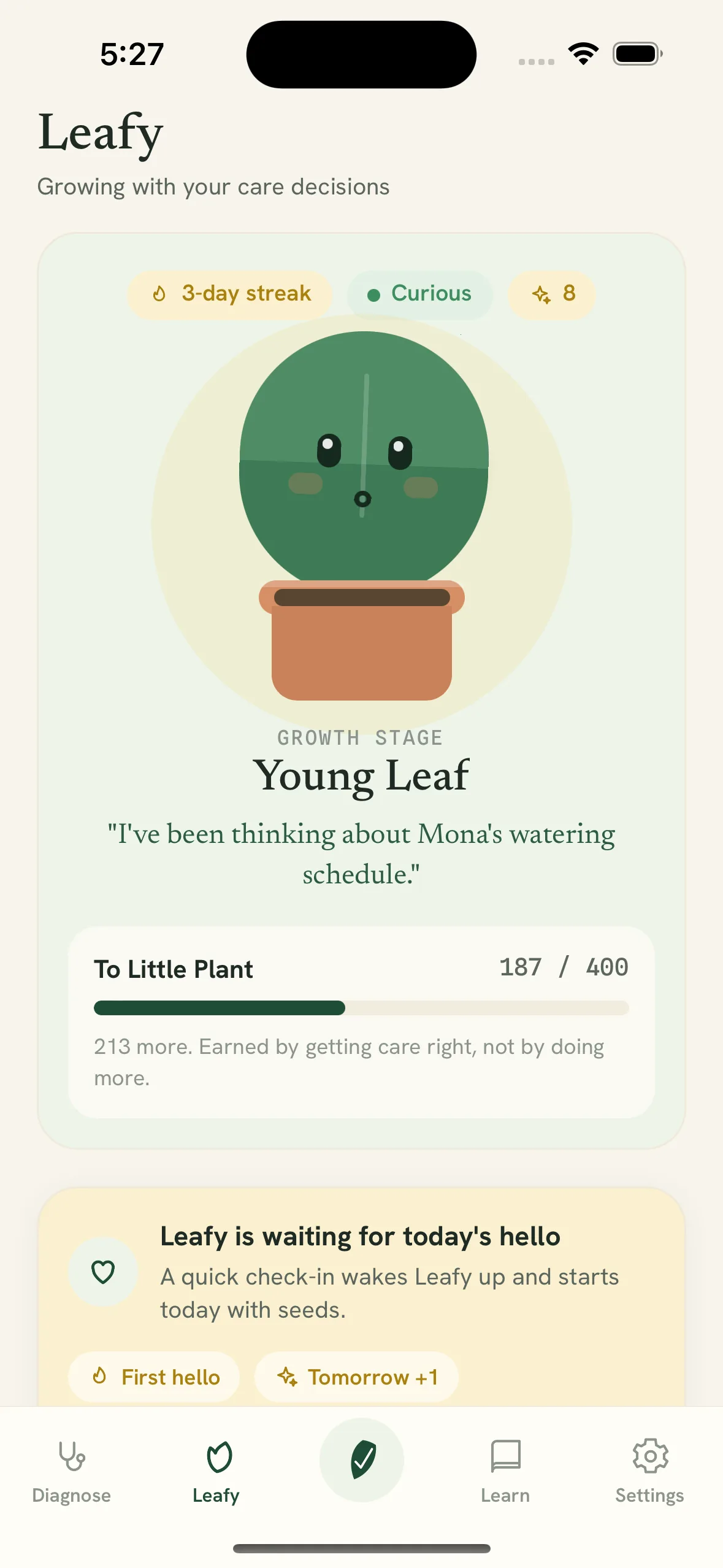 Leafy companion growth stage