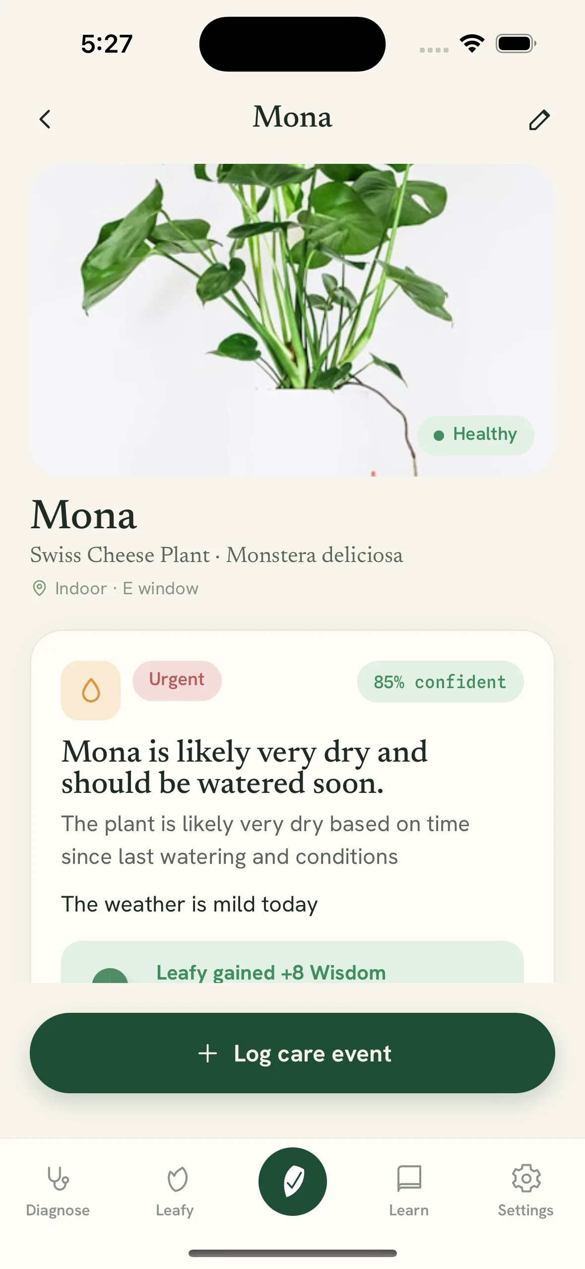 Plant detail with health status